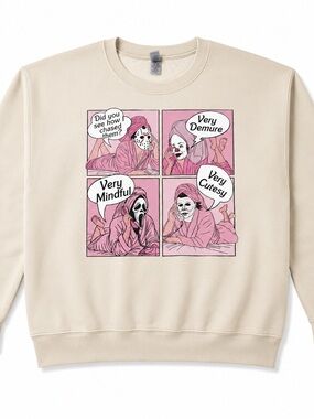 Gildan Cream “Very Demure, Very Mindful, Very Cutesy” Comic Crewneck Sweatshirt